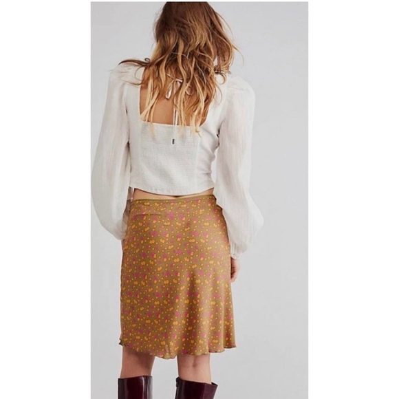 Free People Floral Mini Skirt Green Olive A-Line Bohemian Women’s 6 - Picture 10 of 10